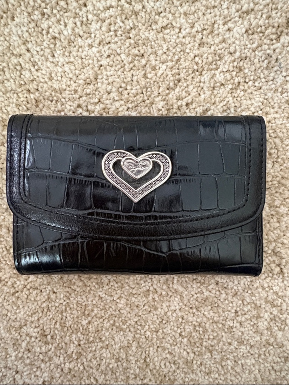 Brighton Croc-Embossed Women's Wallet with Silver Heart Accent